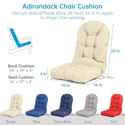 Adirondack Chair Cushion Tufted Waterproof Outdoor Rocking Chair Cushions with Ties Anti-Slip High Back Patio Chair Cushions for Patio Furniture Cushions - color: Beige