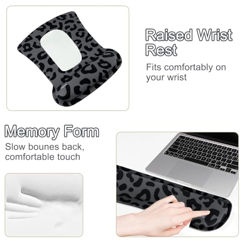 MOSISO Wrist Rest Support for Mouse Pad&Keyboard Set, Ergonomic Large Leopard Grain Desk Mat&Coaster Set, Non-Slip Mousepad&Pain Relief&Easy Typing Cushion with Memory Foam for Home Office, Black