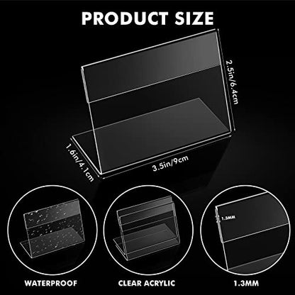 Teling 3.5 x 2.5 Inch Acrylic Business Card Holder Slant Back Sign Holders Clear Name Display Mini Acrylic Stands l Shaped Display Stand for Classroom Home Office Decorating Supplies(48 Pcs)