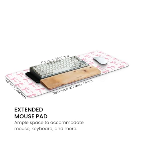 MAY FLOWER Gaming Mouse pad, Large Laptop Mousepad, Full Keyboard Mat, Long Computer Mouse Mat for Home and Office, Anti-Slip Rubber Base, 31.5 x 11.8 Inches (Coquette Bow) - color: Coquette Bow
