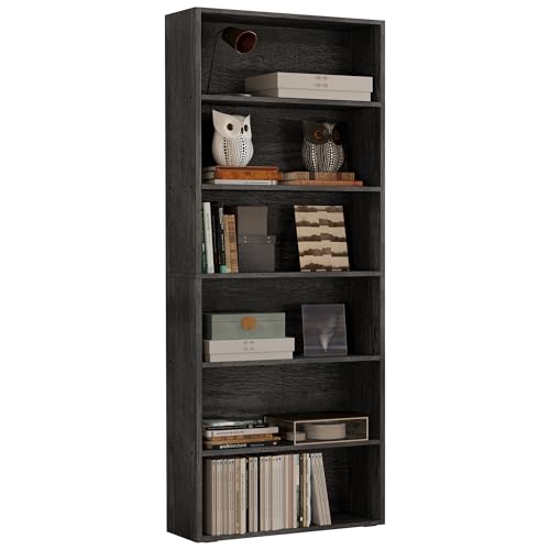 IRONCK Bookshelves and Bookcases Floor Standing 6 Tiers Display Storage Shelves 70 in Tall Bookcase Home Decor Furniture for Home Office, Living Room, Bed Room - color: Charcoal Grey