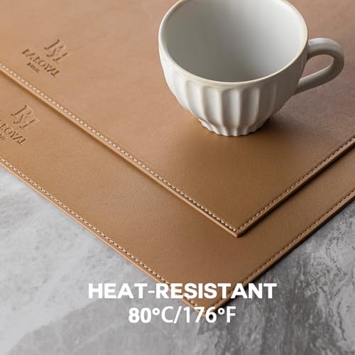 Baroyal Faux Leather Placemats Set of 6 Vinyl Washable Wipeable Table Mats for Kitchen Dining Table Heat Resistant Waterproof Indoor/Outdoor Placemats Non-Slip Easy Clean Place Mats (British Khaki) - color: B-british Khaki