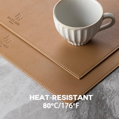 Baroyal Faux Leather Placemats Set of 6 Vinyl Washable Wipeable Table Mats for Kitchen Dining Table Heat Resistant Waterproof Indoor/Outdoor Placemats Non-Slip Easy Clean Place Mats (British Khaki) - color: B-british Khaki
