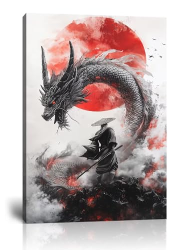 HQLLingArt Japanese Samurai Wall Art Prints Samurai Picture Wall Decor for Home Living Room Bedroom Asian Artwork Canvas Paintings Framed Ready to Hang(12''W x 16''H) - color: samurai art-19, size: 12"L x 16"W