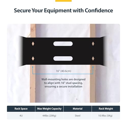 StarTech.com 4U Wall Mount Network Rack - 14 Inch Deep (Low Profile) - 19" Patch Panel Bracket for Shallow Server and IT Equipment, Network Switches - 44lbs/20kg Weight Capacity, Black (WALLMOUNT4) - size: 4U