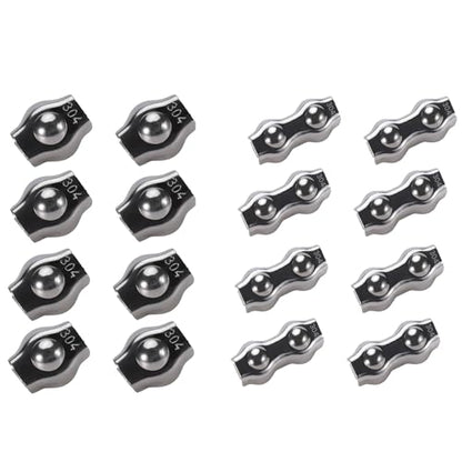 16 PCS 1/8 Inches M3 Stainless Steel Wire Rope Cable Clip Clamp, 8 PCS Duplex Double Bolt Cable Clamp + 8 PCS Simplex Single Bolt Wire Rope Clips for 1/8 Inch (1.5mm-3mm) Wire Cable for Outdoors - size: 16pcs-simplex/duplex-M3(1.5mm-3mm)