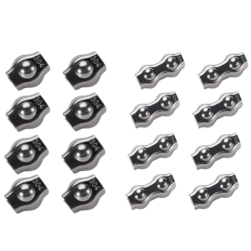 16 PCS 1/8 Inches M3 Stainless Steel Wire Rope Cable Clip Clamp, 8 PCS Duplex Double Bolt Cable Clamp + 8 PCS Simplex Single Bolt Wire Rope Clips for 1/8 Inch (1.5mm-3mm) Wire Cable for Outdoors - size: 16pcs-simplex/duplex-M3(1.5mm-3mm)