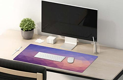 SSOIU Extended Gaming Mouse Pad (35.5x15.7 in), Large Stable Rubber Base Mousepad with Stitched Edges, Keyboard Mouse Mat Desk Pad for Work, Game, Office, Home - Light Blue Purple Triangle - color: Light Blue Purple Triangle