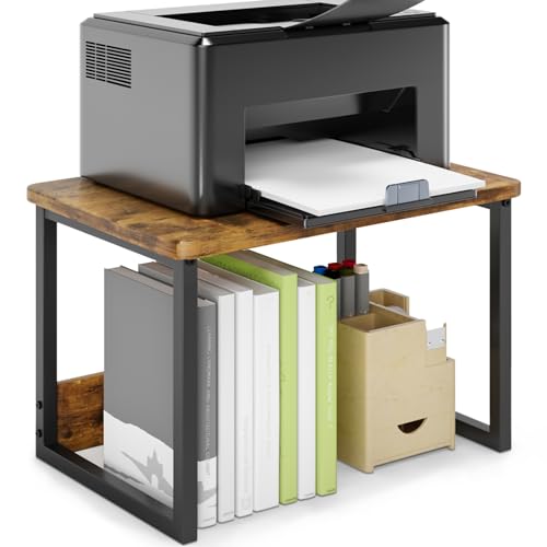 MARTY Printer Stand with Storage for Desk, Desktop Printer Stand Shelf Organzier for Home/Office Heavy Duty Printer Riser Under Desk Small Printer Table for Fax Machine Copier Scanner(Rustic Brown) - color: Rustic Brown, size: 2 Tier without Drawer