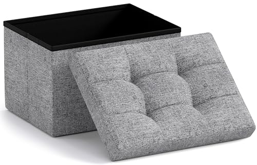 Ornavo Home Small Storage Ottoman Foldable Collapsible Rectangle Linen Ottoman Foot Rest Stool Seat, for Living Room, Bedroom, Home Office, Dorm - 12 x 16 x 12, Gray - color: Grey