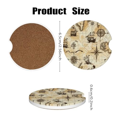 Car Cup Holder Coasters, 2 Pcs Ceramic Coasters with Finger Slot and Cork Back, Anti-Slip Shock Absorbing Women and Men Universal Car Accessories - Sailing - color: Sailing