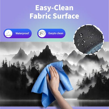 Large Gaming Mouse Pad (31.5" x 15.8") - Foggy Forest Misty Mountain Landscape Painting Black and White Wonderland, Extra XXL Extended Office Accessories, Premium Stitched Anti-Slip Desk Mat - color: Foggy Forest