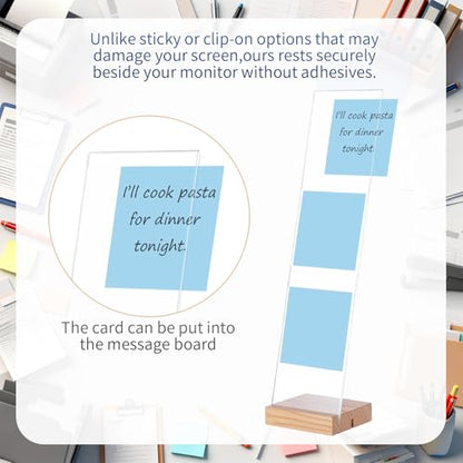 Monitor Memo Board with Removable Wooden Base Acrylic Portable Sticky Note Holder for Computer Monitors Office Desk Accessories, No Screen Damage, Fits Any Laptop and Desktop (2 Pcs)