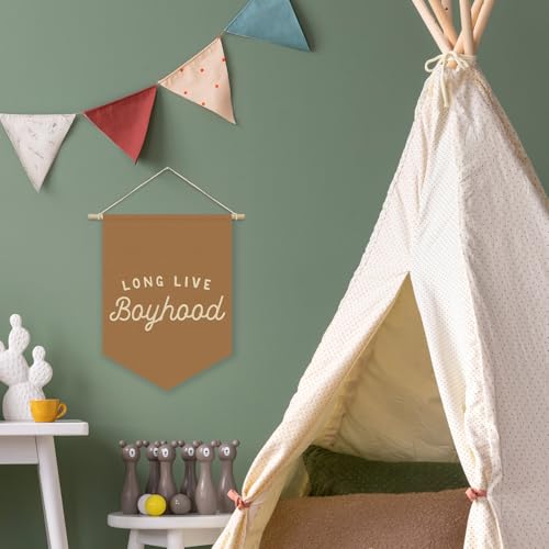 Fall Room Decor,Long Live Boyhood Boy Room Canvas Banner Nursery Playroom Wall Decor for Boys Bedroom Toddler Decorations Teen Boy Room Decor,Playroom Decor Wall Hanging Flag 15x11 Inch（Brown) - color: Brown
