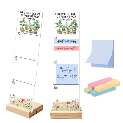 Sticky Note Holder Acrylic Monitor Memo Board Desk Organizers and Accessories Desk Decor Post It Note Holder with 200Pcs Sticky Notes Boho Plant Inspirational Mental Health Desk Sign - color: Everyone