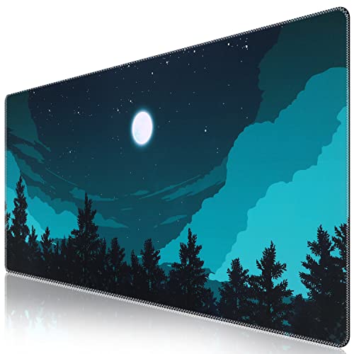 iCasso Extended Gaming Mouse Pad (35.4x15.7 in), Large 3mm Non-Slip Rubber Base Mousepad with Stitched Edges, Waterproof Keyboard Mouse Mat Desk Pad for Work, Game, Office, Home - Silent Night - color: Silent Night
