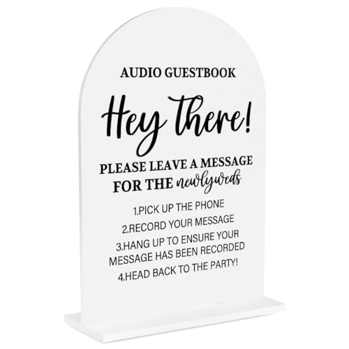 Shower Decorations Audio Guest Book Sign, Wedding Engagement Bridal Shower Decor for Ceremony Party Reception Table Desk Decor 5x7 Inch Arch Acrylic Signs - color: HeyThere