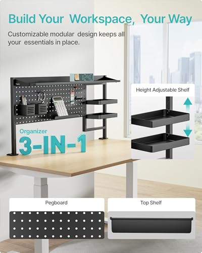 PEGZONE Clamp on Desk Shelf, 44" Desktop Shelving System, Black | with Pegboard and Accessories, Desktop Organizer with 2-Tier Shelf, Desk Pegboard for Office Home Gaming - color: Black