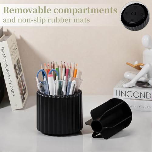 Anyoifax 360° Rotating Pen Holder 7 Slots Desk Organizer Removable Pencil Cup Plastic Art Supplies and Accessories Desktop Storage Box Caddy for Office, School, Home (Black) - color: Black, size: Small