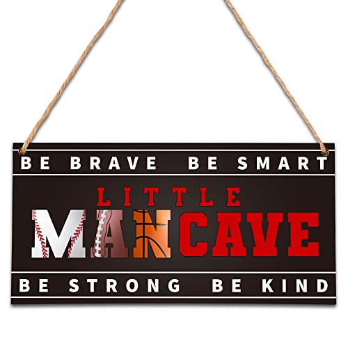 Little Man Cave, All-Star Sports Wood Sign Door Hanging Decor, Boys Decorations for Bedroom Nursery Playroom Wall Art (5"x10") -A04 - style: All-star sports