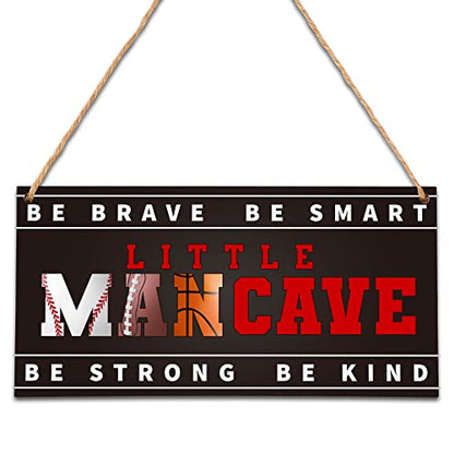 Little Man Cave, All-Star Sports Wood Sign Door Hanging Decor, Boys Decorations for Bedroom Nursery Playroom Wall Art (5"x10") -A04 - style: All-star sports