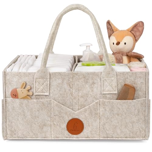 Maliton Baby Diaper Caddy Organizer for Changing Table, Nursery Storage Bin Basket with Handle, Felt Diaper Organizer Suitable for Indoor Outdoor (Khaki) - color: KHAKI, size: Large