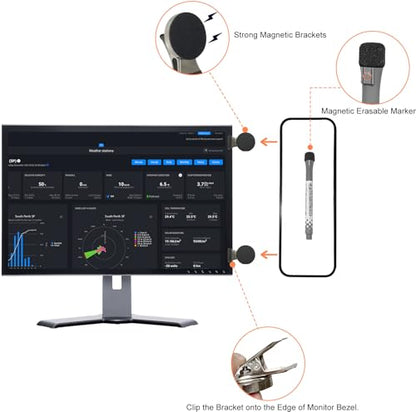 Removable Laptop and Monitor Memo Board,Dry Erase Whiteboard with Brackets, 4 Magnets and Marker,Document Holder for Typing, Paper Holder Stand, and Monitor Sticky Note Holder,Office Desk Accessories