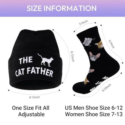 Funny Socks Cool Valentines Day Gifts for Him Men Boys Husband Boyfriend Dad Brother Cotton Comfort Birtday Gifts - color: Black Cat Owner's Hat and Socks