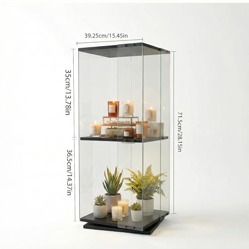 Glass Display Cabinet with Rotating Base, Curio Cabinet with LED Light, 2-Shelf Tempered Glass Display Case for Collectibles, Curio Display Cabinet for Living Room,Home Decor, Black - color: Black, size: 1-Door 2-shelf-LED-Rotation