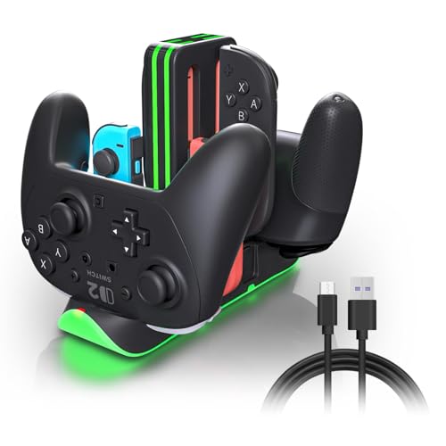 Switch 2 Charging Station for 4 Joy-Con & 2 Pro Controllers, 6-in-1 Fast Charging Dock with RGB LED Indicator, Compatible with Nintendo Switch 2/1/OLED