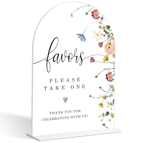 Flower Style Favors Please Take One Sign for Wedding, Bridal Shower and Reception, Dessert Table Decorations, Bridal Shower Decorations, Wedding Shower Favors, 6X8 Inch Acrylic Arch Sign with Stand,35 - color: Flower Style,35
