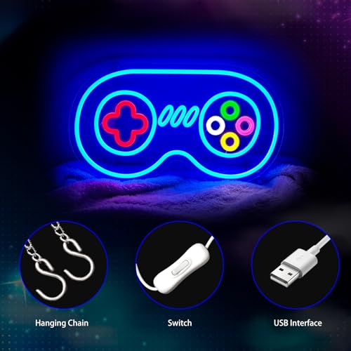 Gamer Neon Sign, Gaming Neon Signs for Wall Decor - Game LED Signs for Teen Boys Room, Gaming Room Decor - USB Powered Light Up Sign Decorations