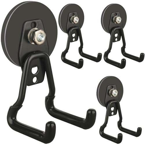 ULIBERMAGNET Upgraded Large Magnetic Hooks,Strong Heavy Duty Magnet Hooks for Power Drill,Broom,Garden Tools,Pegboard,Garage,Workshop,Hardware, 4 Pack Magnet Storage Holder for Hanging(Black) - style: V1 PRO 2.59" Medium L Black 4PC