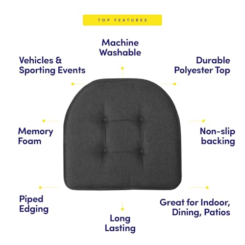 Sweet Home Collection Chair Cushion Memory Foam Pads Tufted Slip Non Skid Rubber Back U-Shaped 17" x 16" Seat Cover, 4 Count (Pack of 1), Charcoal Gray - color: Charcoal Gray, size: 4 Pack, style: Foam Pads