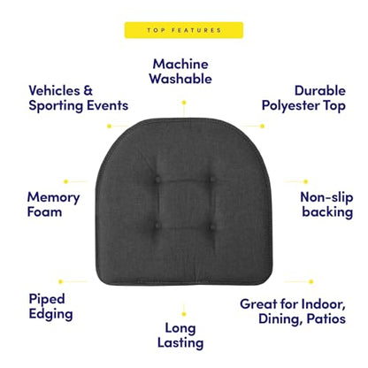 Sweet Home Collection Chair Cushion Memory Foam Pads Tufted Slip Non Skid Rubber Back U-Shaped 17" x 16" Seat Cover, 4 Count (Pack of 1), Charcoal Gray - color: Charcoal Gray, size: 4 Pack, style: Foam Pads