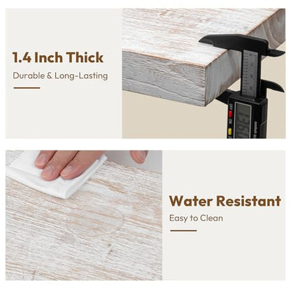 Flat Edge Elm Wood Floating Shelf with Invisible Bracket 55”Weathered White - color: Weathered White, size: 55”,set of 1