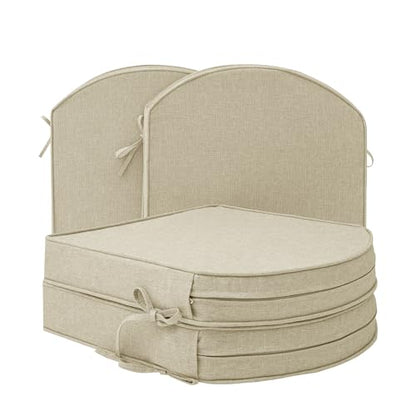 Outdoor Chair Cushions, Fade-Resistant & Water-Resistant, D Shaped Patio Furniture Seat Chair Pads Replacement with Ties, Non-Slip Bottom, Removable Cover, Set of 4, 17 x 16 Inch, Beige - color: Beige, size: 17" x 16" 4 Pack