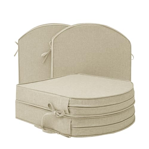 Outdoor Chair Cushions, Fade-Resistant & Water-Resistant, D Shaped Patio Furniture Seat Chair Pads Replacement with Ties, Non-Slip Bottom, Removable Cover, Set of 4, 18.5 x 16 Inch, Beige - color: Beige, size: 18.5" x 16" 4 Pack