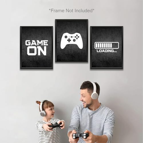 3 Pcs Black and White Gaming Wall Art Prints Boys Room Decor Game Room Decor Gamer Funny Wall Decor Paintings Posters for Office Home Bedroom Playroom Gifts for Men, Him, Son, Brother, Unframed
