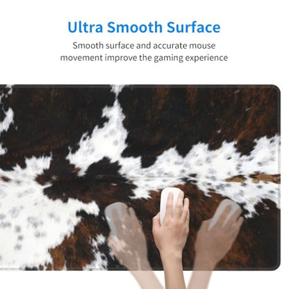 Cowhide Gaming Mouse Pad, 3D Animal Cow Fur Skin Spots Large Extended Desk Mat 11.8X 31.5 inches with Non-Slip Base & Stitched Edges, Waterproof Desk Mat for Office, Home, Laptop, Computer Keyboard - color: Cowhide_03