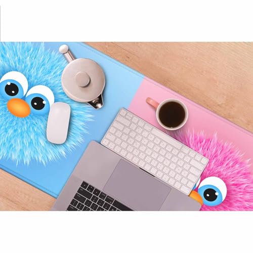 Cute Fuzzy Cartoon Characters Gaming Mouse Pad Blue Pink Kawaii Animal Designs Large Full Desk Keyboard Mousepad for Computer,Home,Office 35.4"X15.7" - color: Fuzzy characters