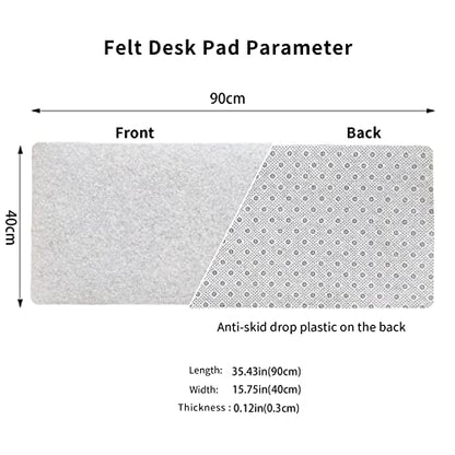 DAWNTREES Felt Desk Pad,Large Keyboard Mat,Wool Desk Mat,Extra Large Felt Mouse Pad for Computers,Laptops, Offices and Homes. (Light Gray) - color: Light Gray