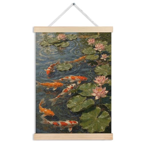 MVLJG Koi Fish Wall Art Poster, Japanese Room Decor, Asian Lotus Fish Canvas Prints Hanging Wall Decor for Bedroom Zen Meditation Room Home Office, 12x16 Inches - color: Koi Fish-4