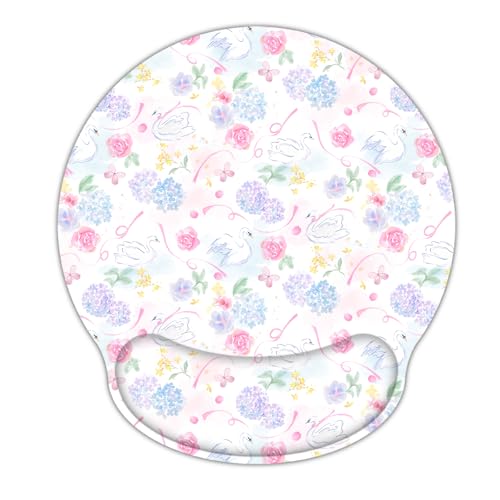 RICHEN Ergonomic Mouse Pad with Wrist Support,Non-Slip Rubber Base for Computer Laptop & Mac,Lightweight Rest for Home,Office & Travel (Hydrangea Swan) - color: Hydrangea Swan