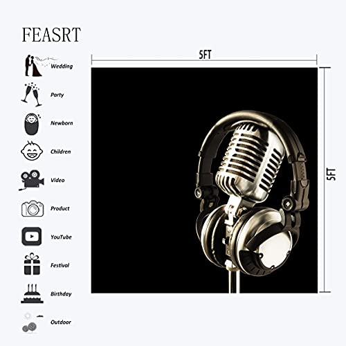 5x5ft Headphones Backdrop Black Photography Background for Adult's Party Decor Banner Photo Booth Studio Props BJAY11 - size: 5x5FT