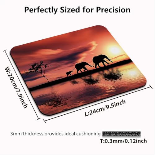 Elephant Family Silhouettes Mouse Pad, Animals By River at Sunset Desk Mat | Wild Landscape, Anti-Slip Rubber Base, Silky Smooth Surface, Cute Office/Gaming Mousepad - color: Color_CNn