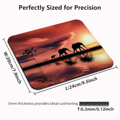 Elephant Family Silhouettes Mouse Pad, Animals By River at Sunset Desk Mat | Wild Landscape, Anti-Slip Rubber Base, Silky Smooth Surface, Cute Office/Gaming Mousepad - color: Color_CNn