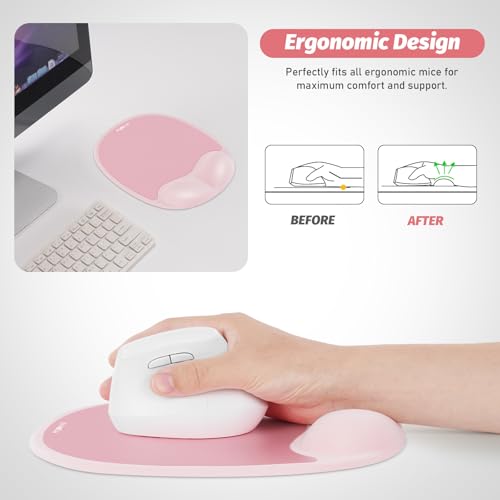 Ergonomic Mouse Pad with Wrist Rest & Elbow Support, Memory Foam Cushion, Non-Slip Base, Pain Relief for Office, Home & Gaming, Compatible with Vertical Ergonomic Mouse (Blush Pink) - color: Blush Pink