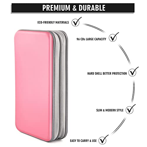 DVD Case, Bivisen CD Case Holder Wallet Binder 96 Capacity CD/DVD Cases Storage Holder Binder Organizer Wallet Book for Car Home Travel (Light Pink) - color: Light Pink