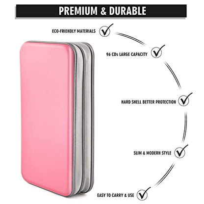 DVD Case, Bivisen CD Case Holder Wallet Binder 96 Capacity CD/DVD Cases Storage Holder Binder Organizer Wallet Book for Car Home Travel (Light Pink) - color: Light Pink